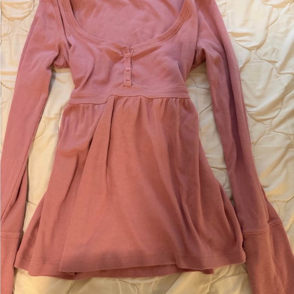 Hollister Dusty Rose Ribbed Long Sleeve Henley Top